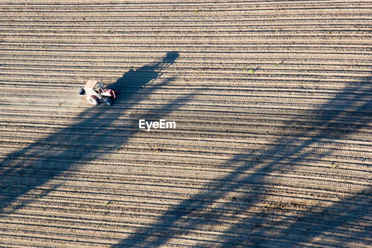 High angle view of tractor on road