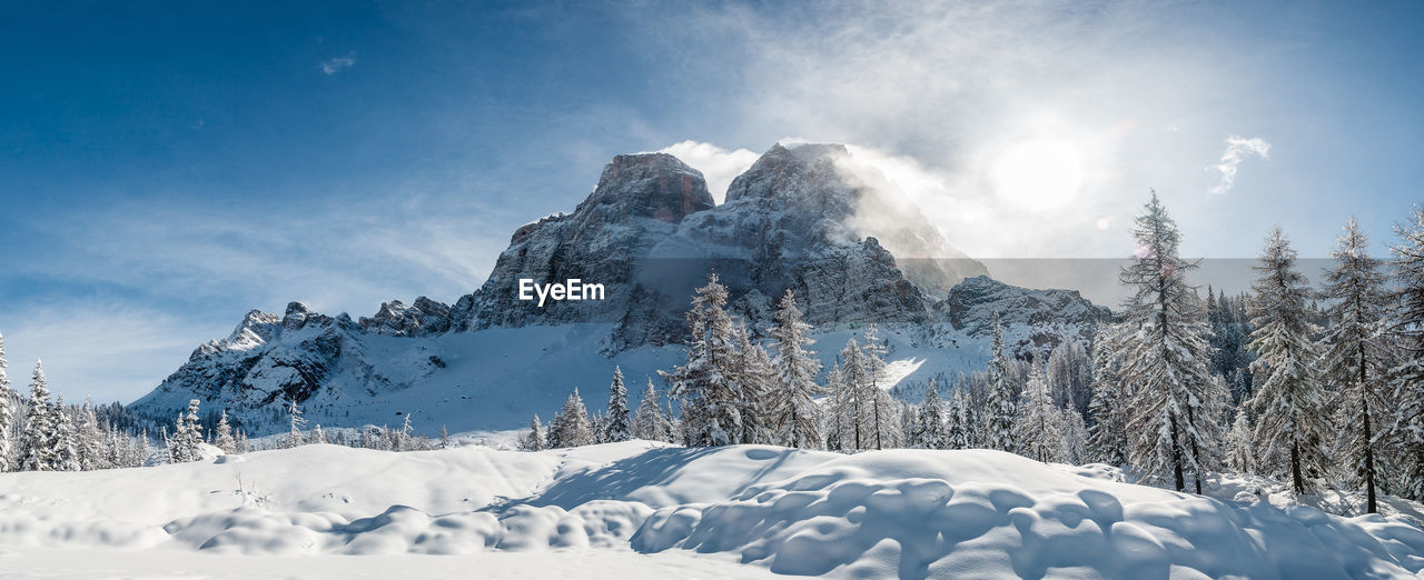 Snow covered mountains against sky