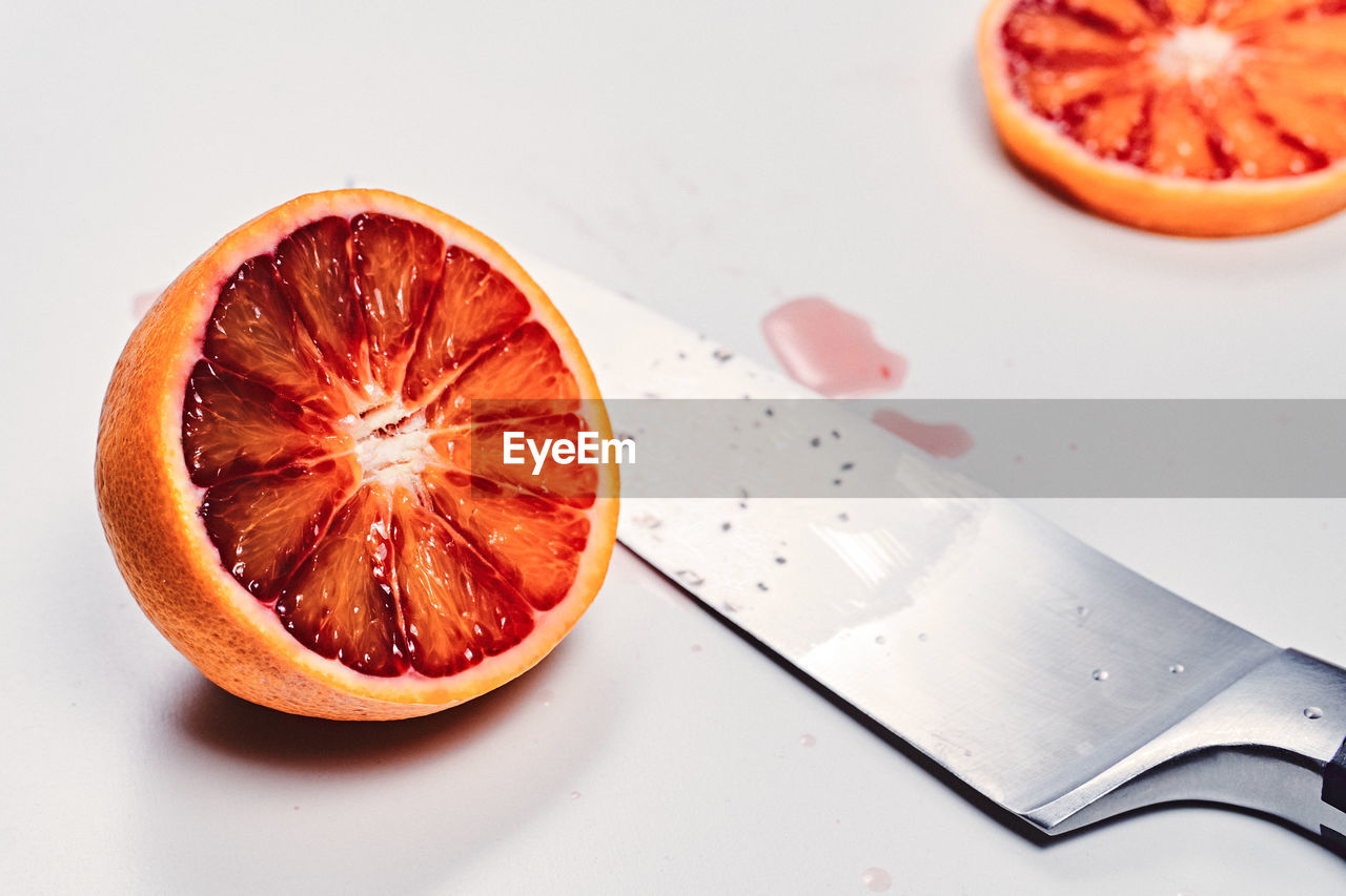 directly above shot of orange slices on table