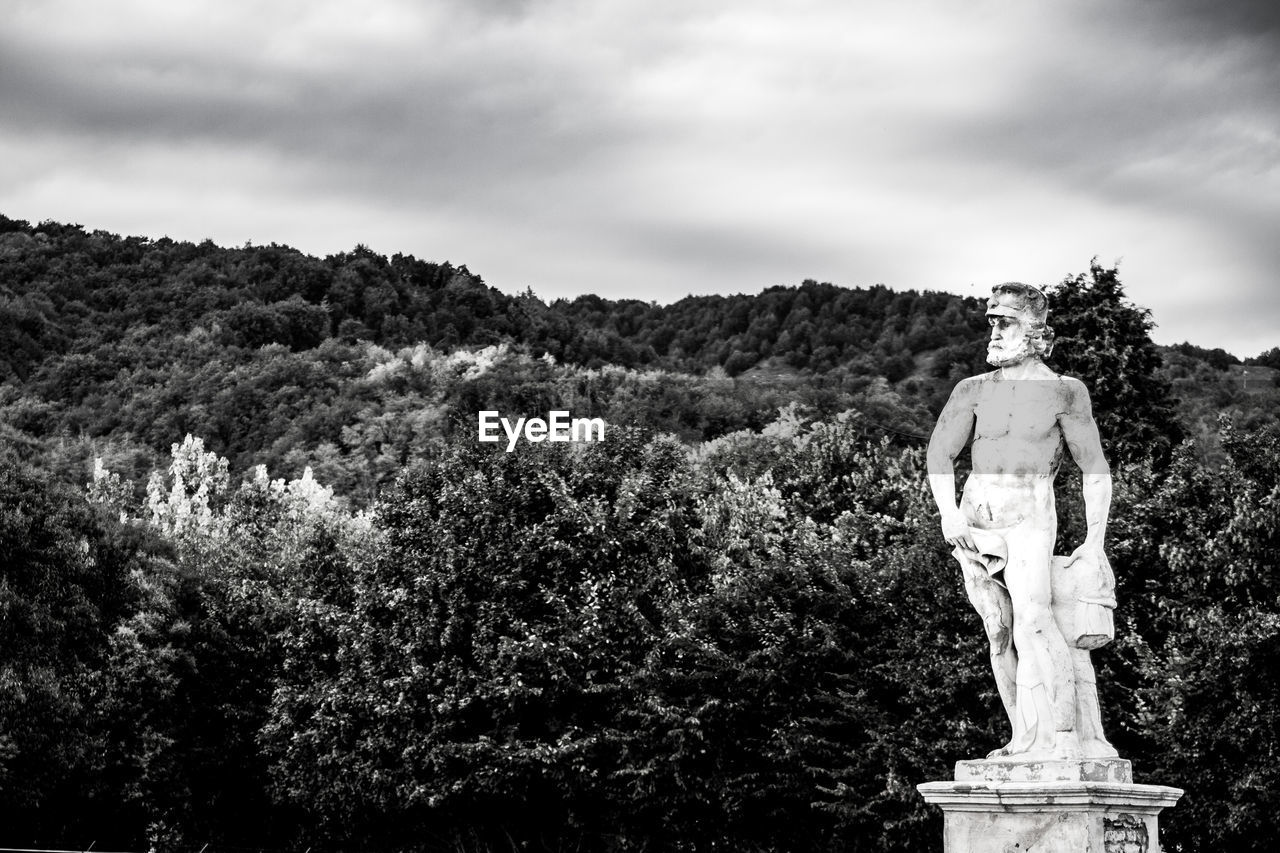 Statue against forest