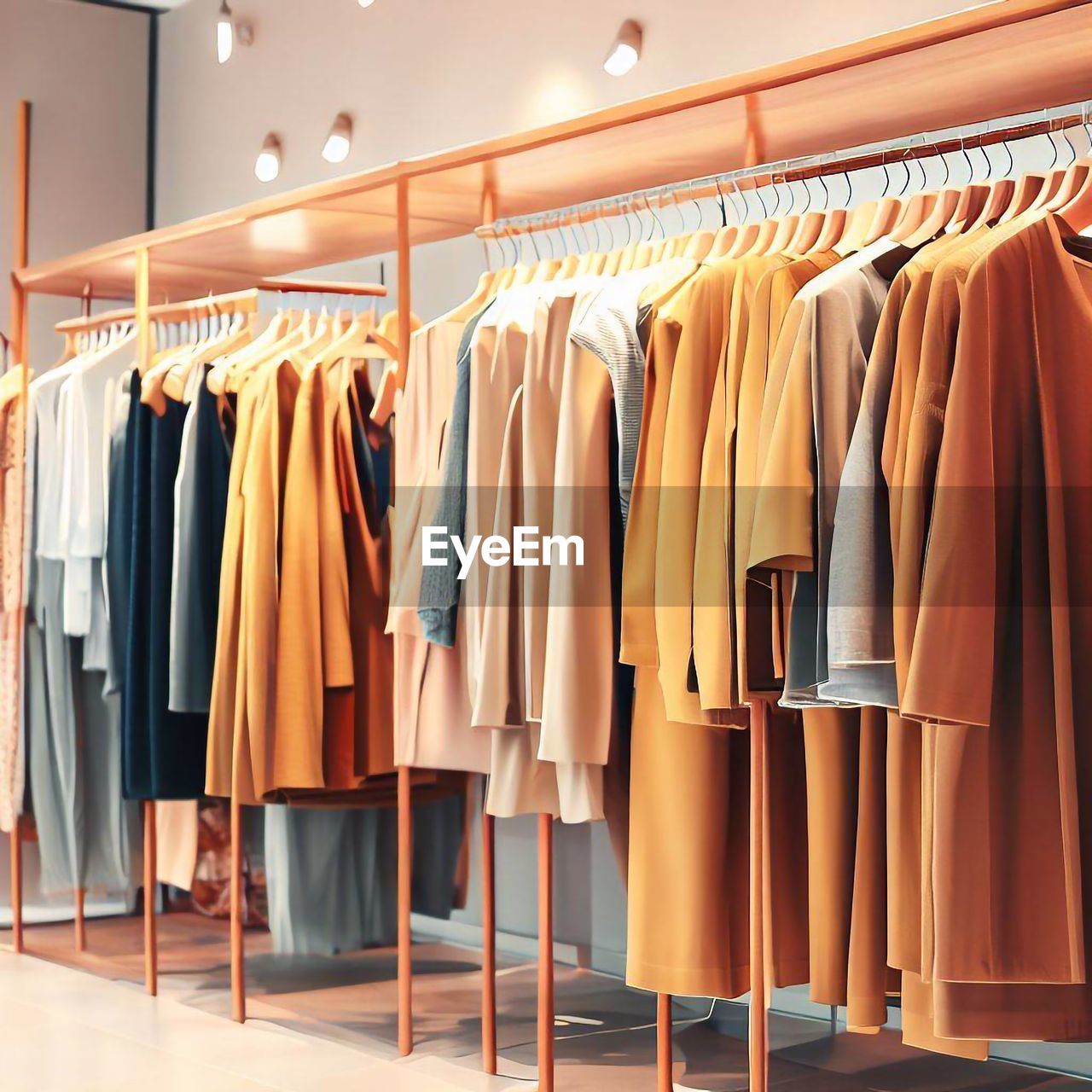 Clothes hanging on racks in a the store