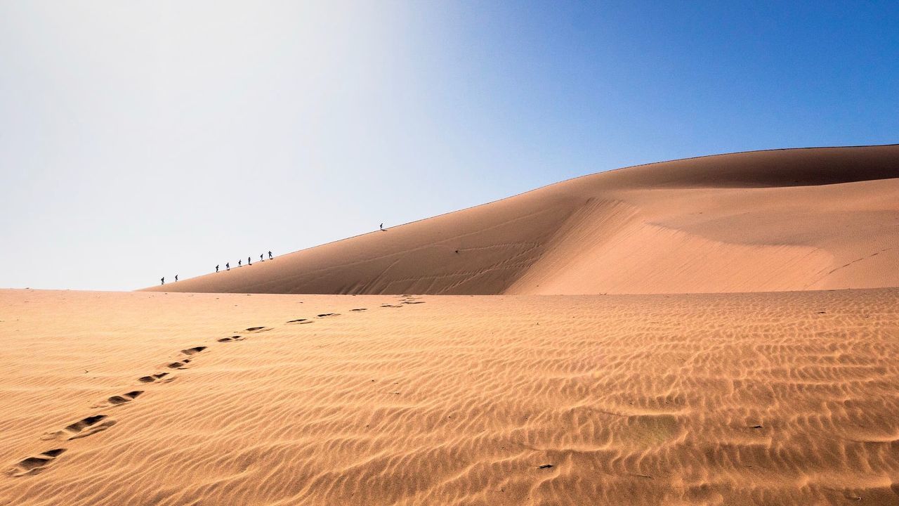 Scenic view of desert against clear sky