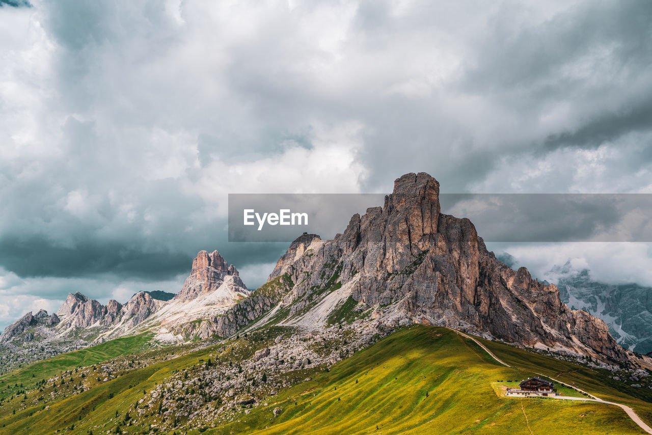 Panoramic view of nuvolau mountain in the dolomites, italy.