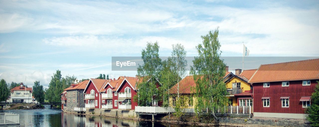 Houses against cloudy sky