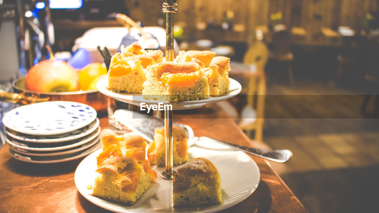 Close-up of food served on table