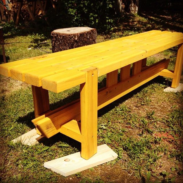 WOODEN BENCH ON BENCH