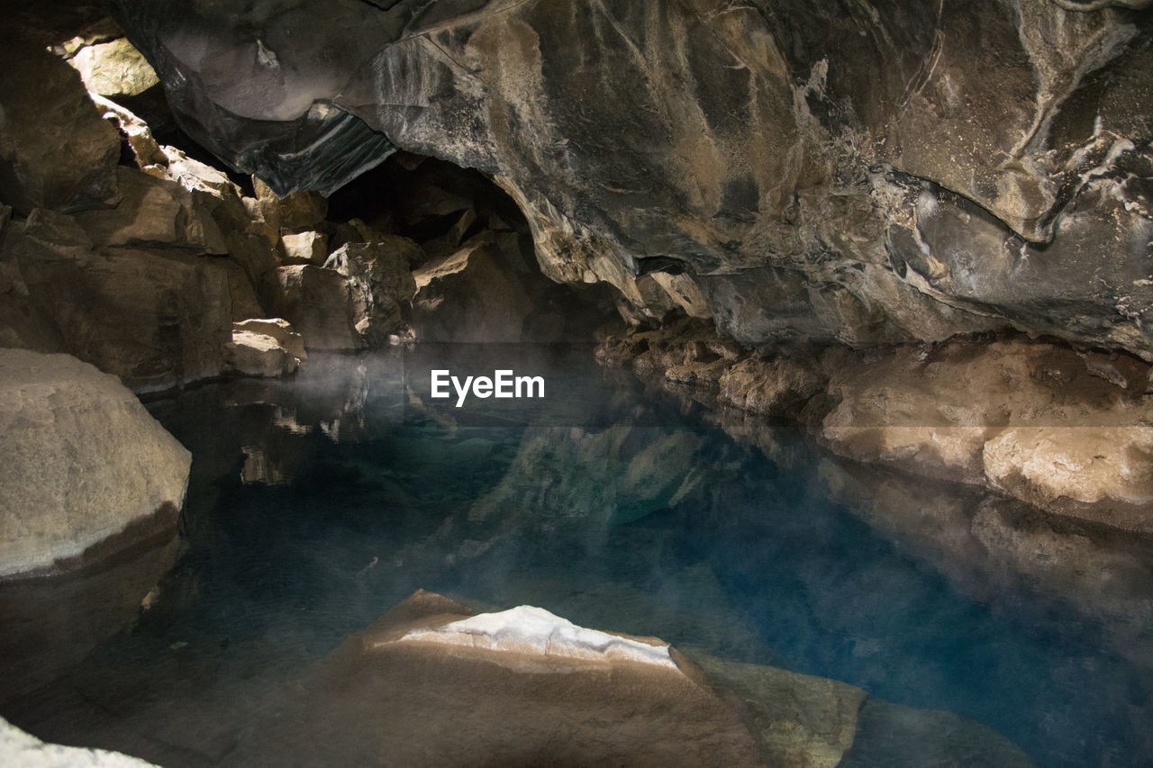 AERIAL VIEW OF ROCK FORMATIONS IN CAVE