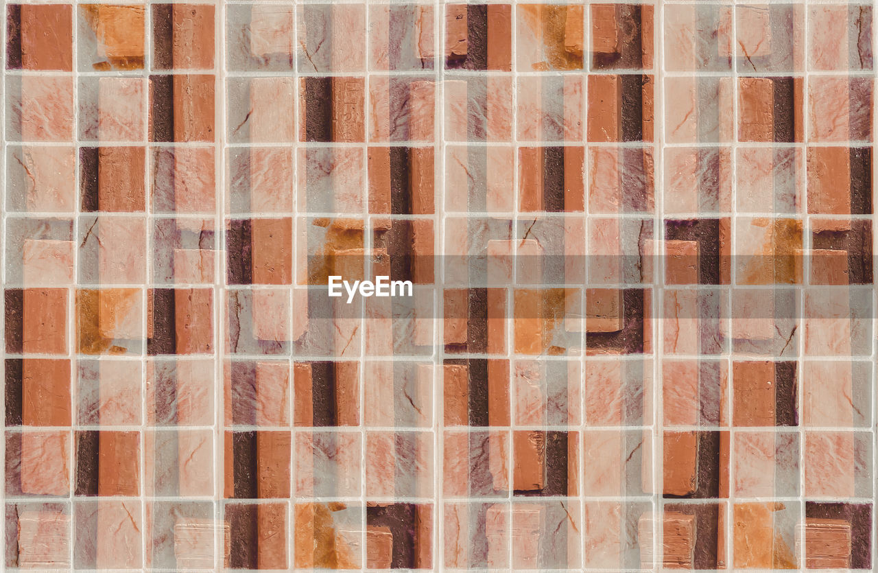 backgrounds, full frame, pattern, tile, floor, brown, no people, flooring, wall - building feature, textured, brick, art, wall, built structure, architecture, close-up, indoors, in a row, repetition