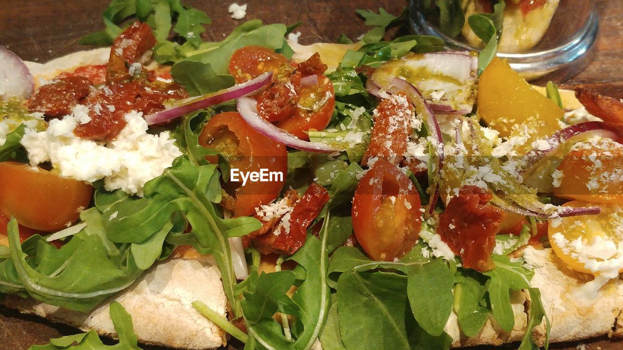 HIGH ANGLE VIEW OF CHOPPED FRUITS AND VEGETABLES