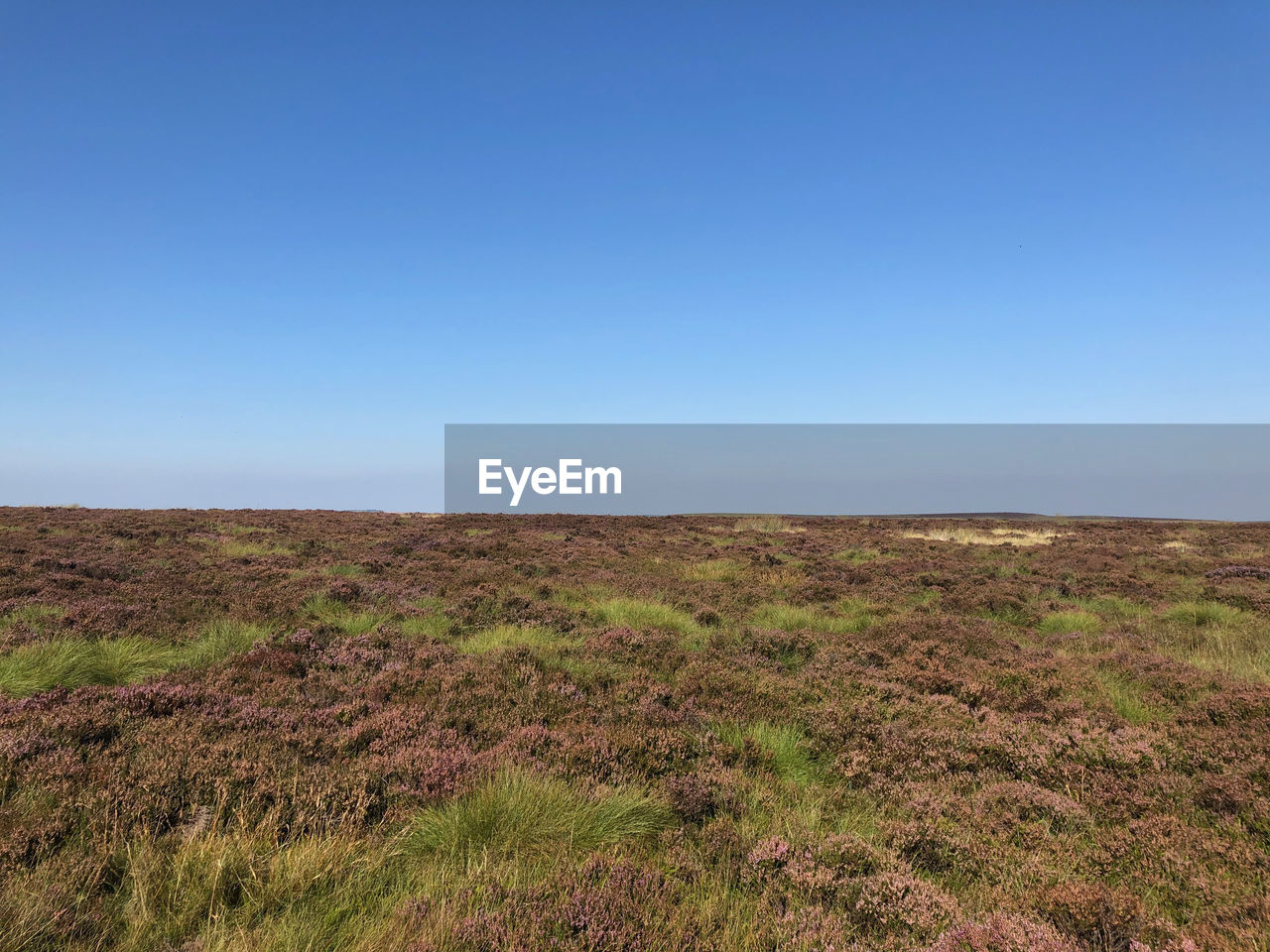 Scenic view of peak district moorland against clear blue sky