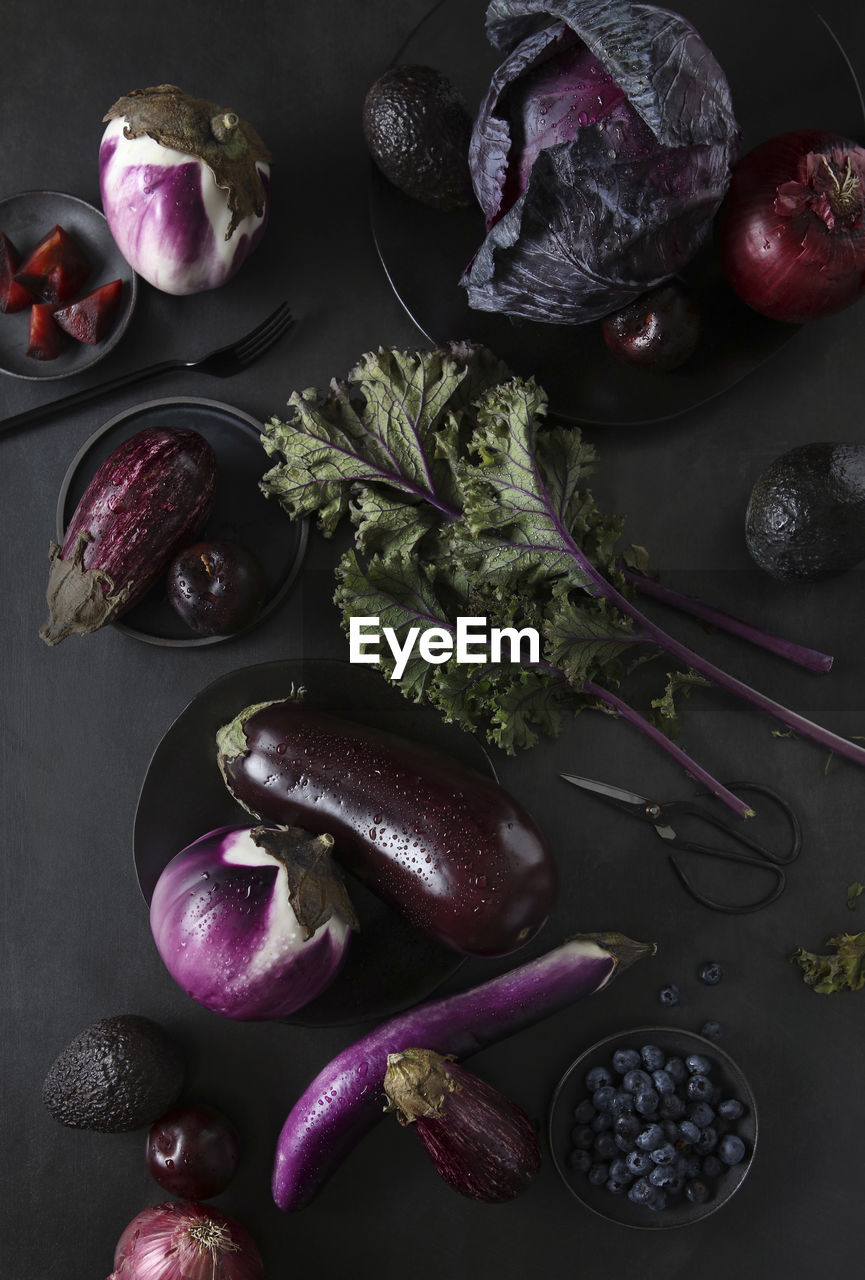 Purple vegetables and fruits still life