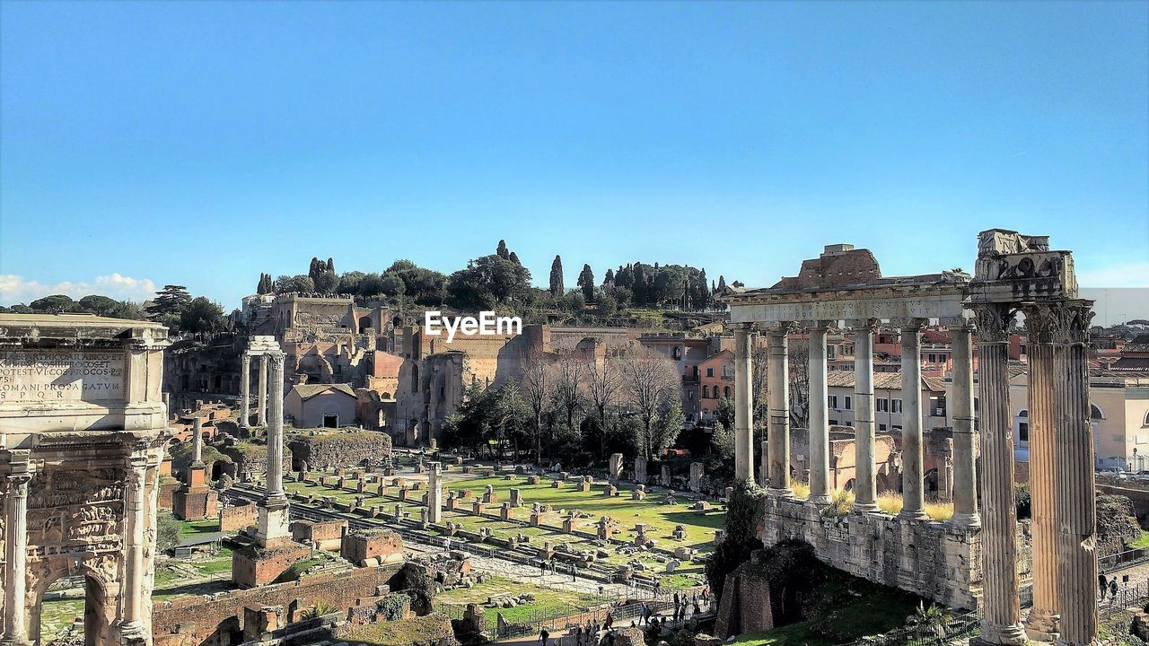 Panoramic shot of roman forum against clear sky