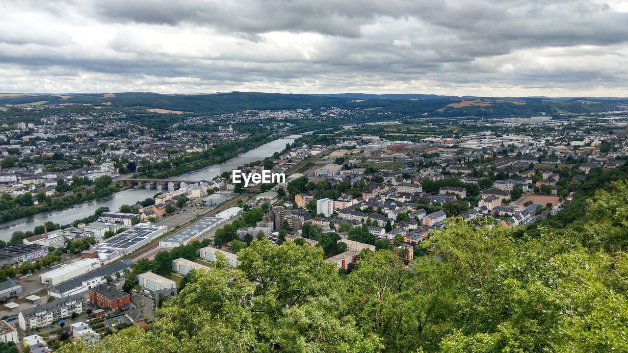 High angle view of townscape against sky