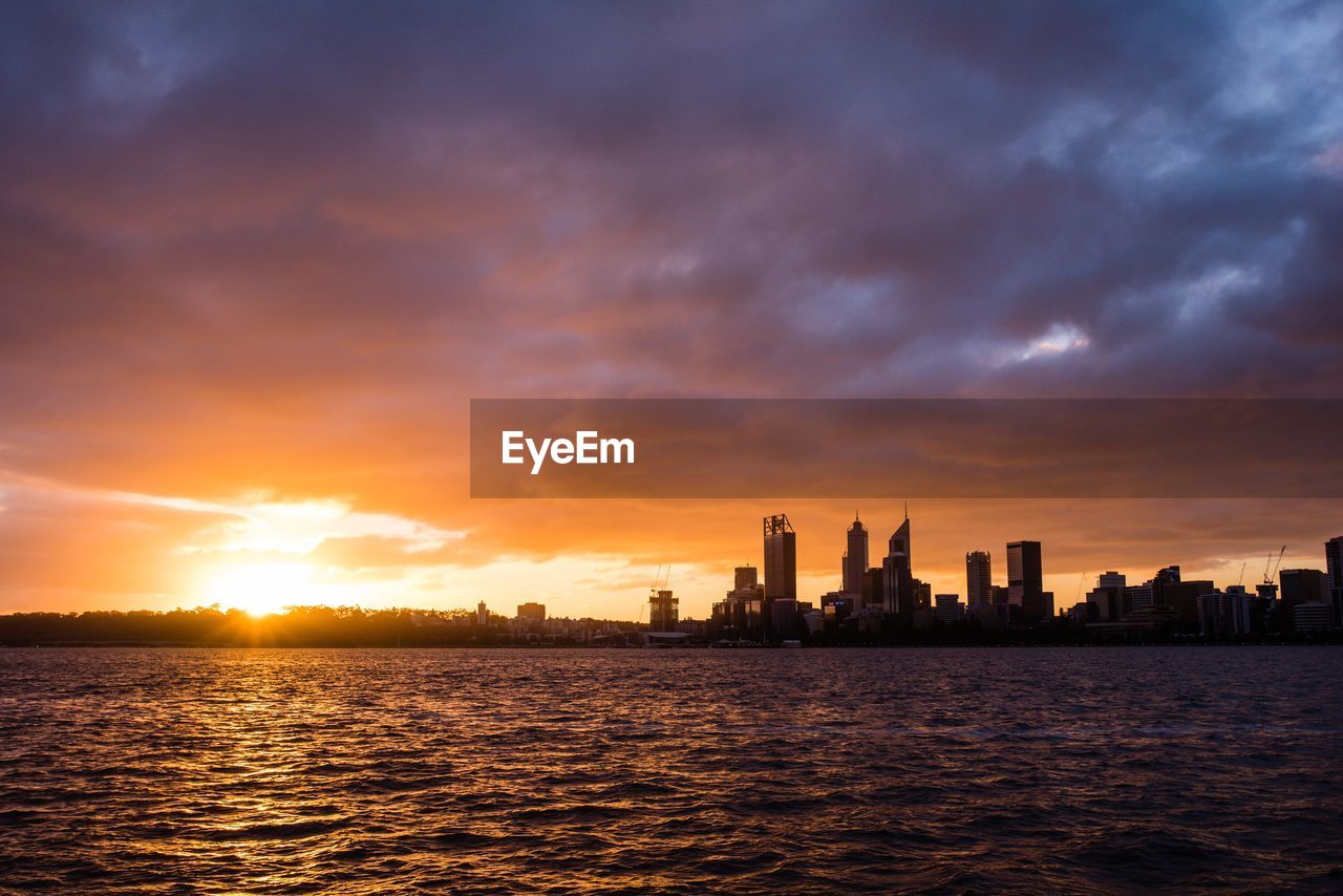 View of city at sunset