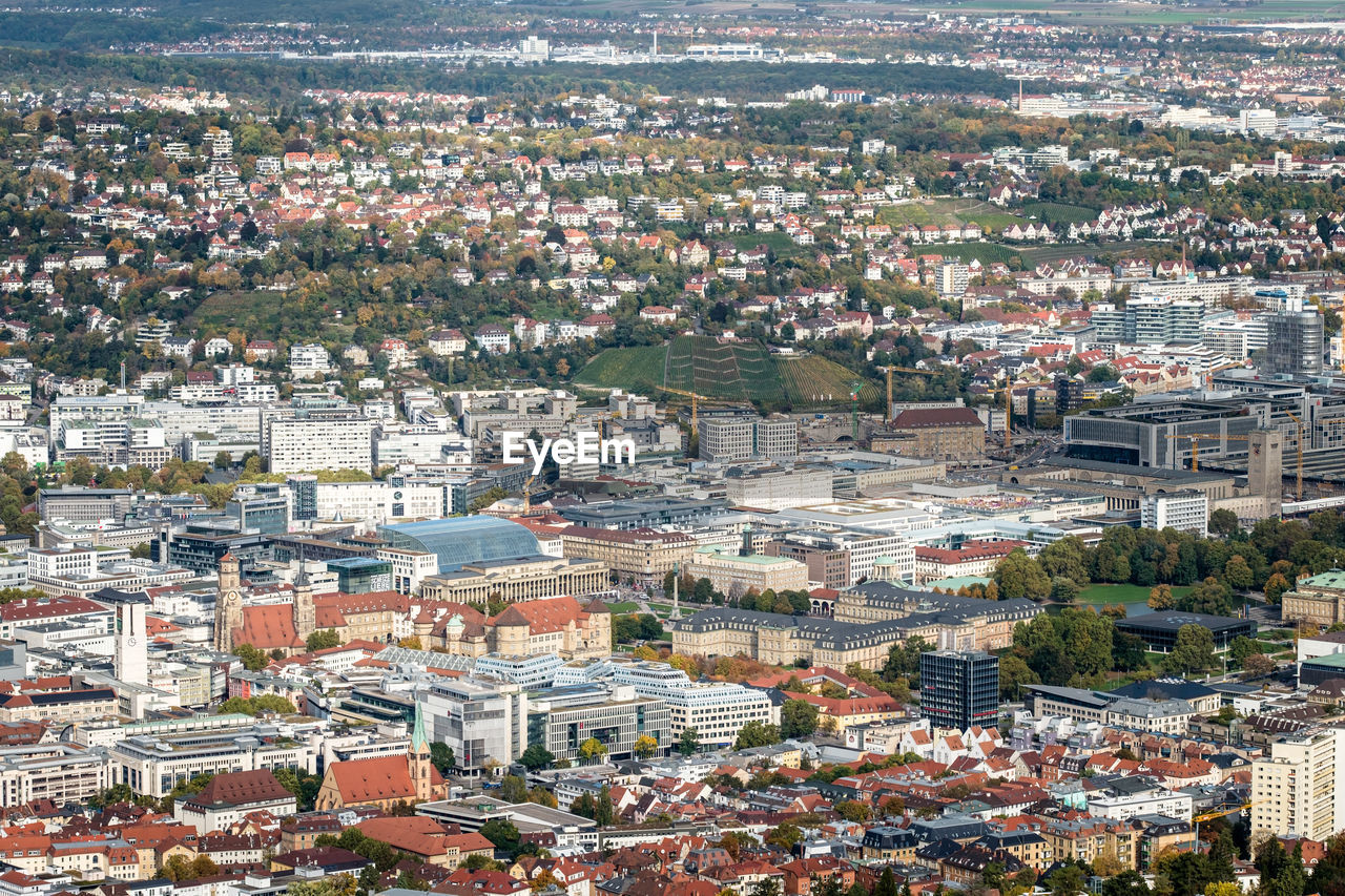 Stuttgart city with schlossplatz vineyard and church