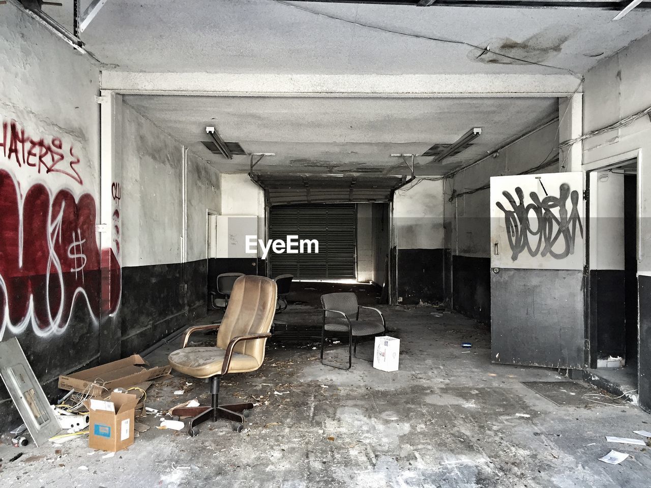 Interior of messy abandoned building
