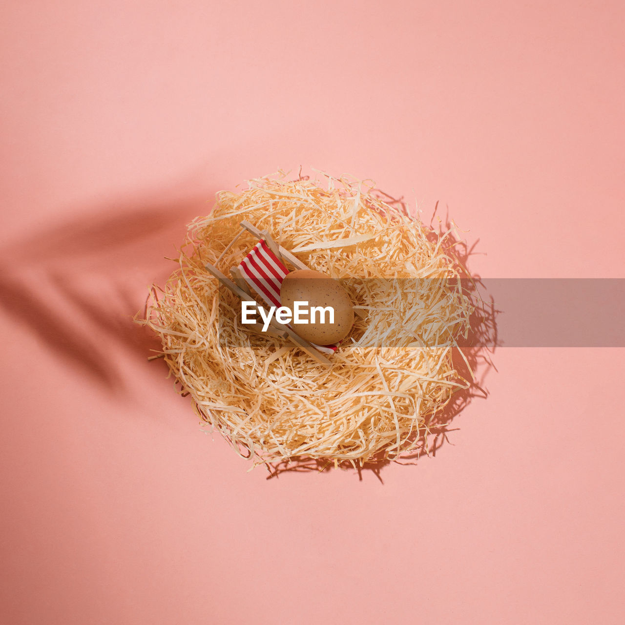 Easter layout made with egg and nest. minimal nature background. spring holidays concept. .flat lay.