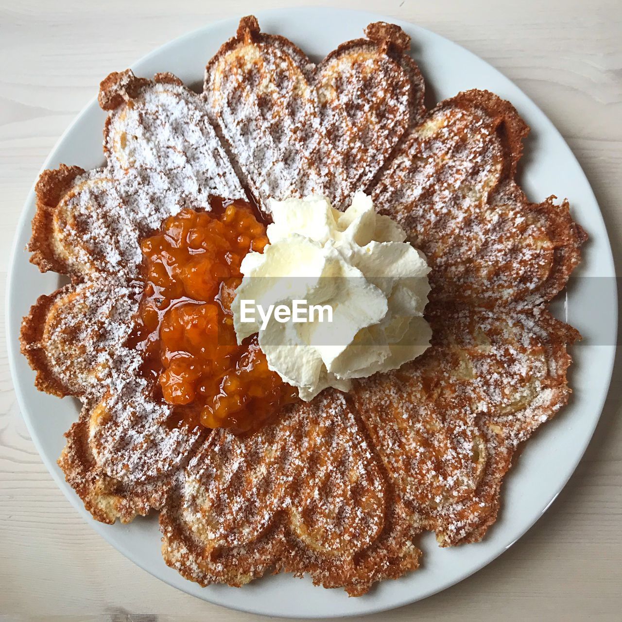 High angle view of dessert in plate on table