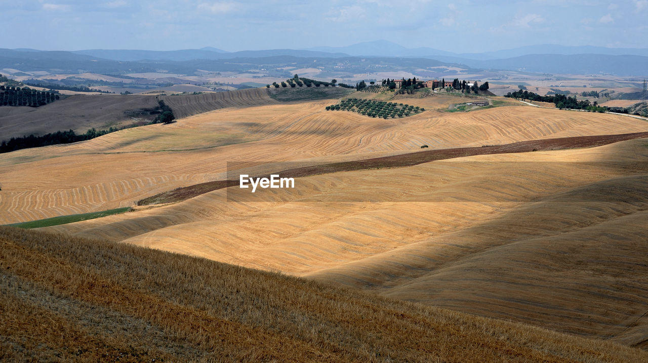 High angle view of land against sky