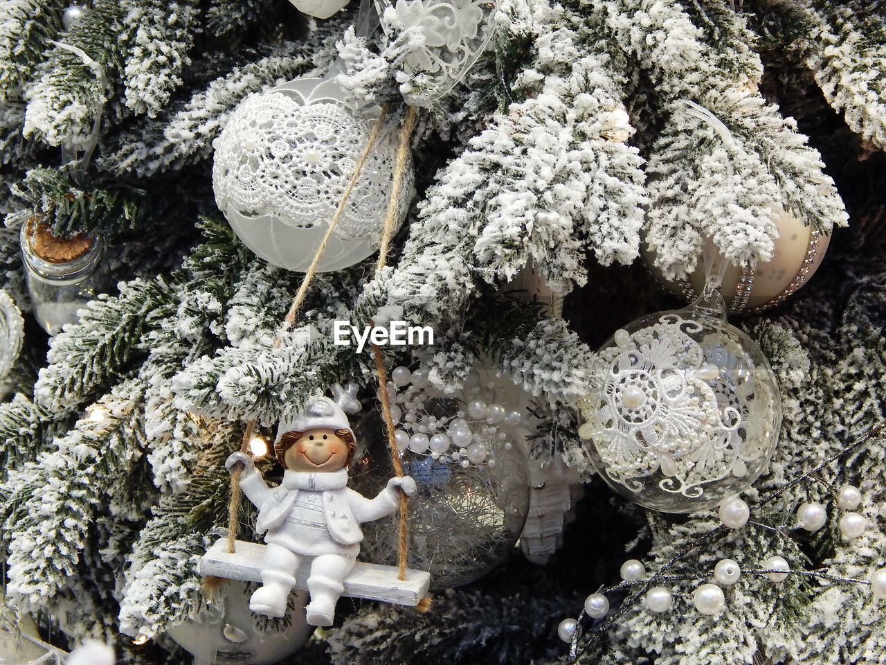 View of christmas tree in snow