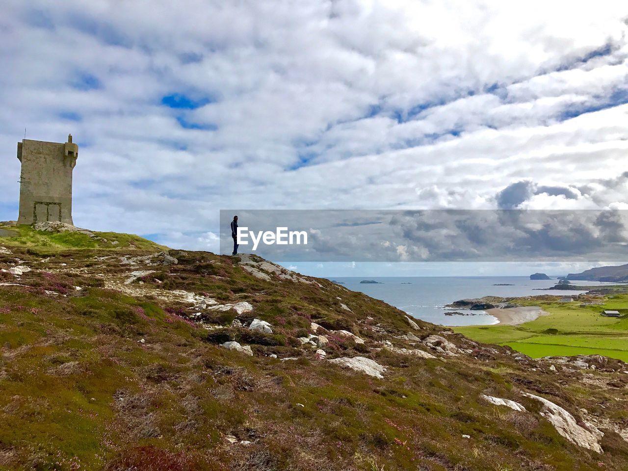 Man standing on mountain against sky