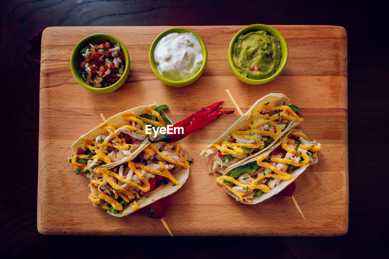 High angle view of food on table
