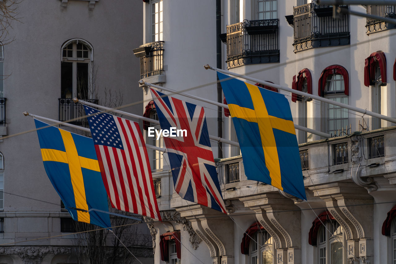 Low angle view of flags