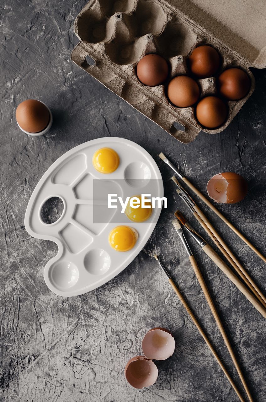 Eggs art on table