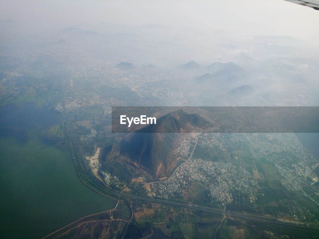 Aerial view of mountain range