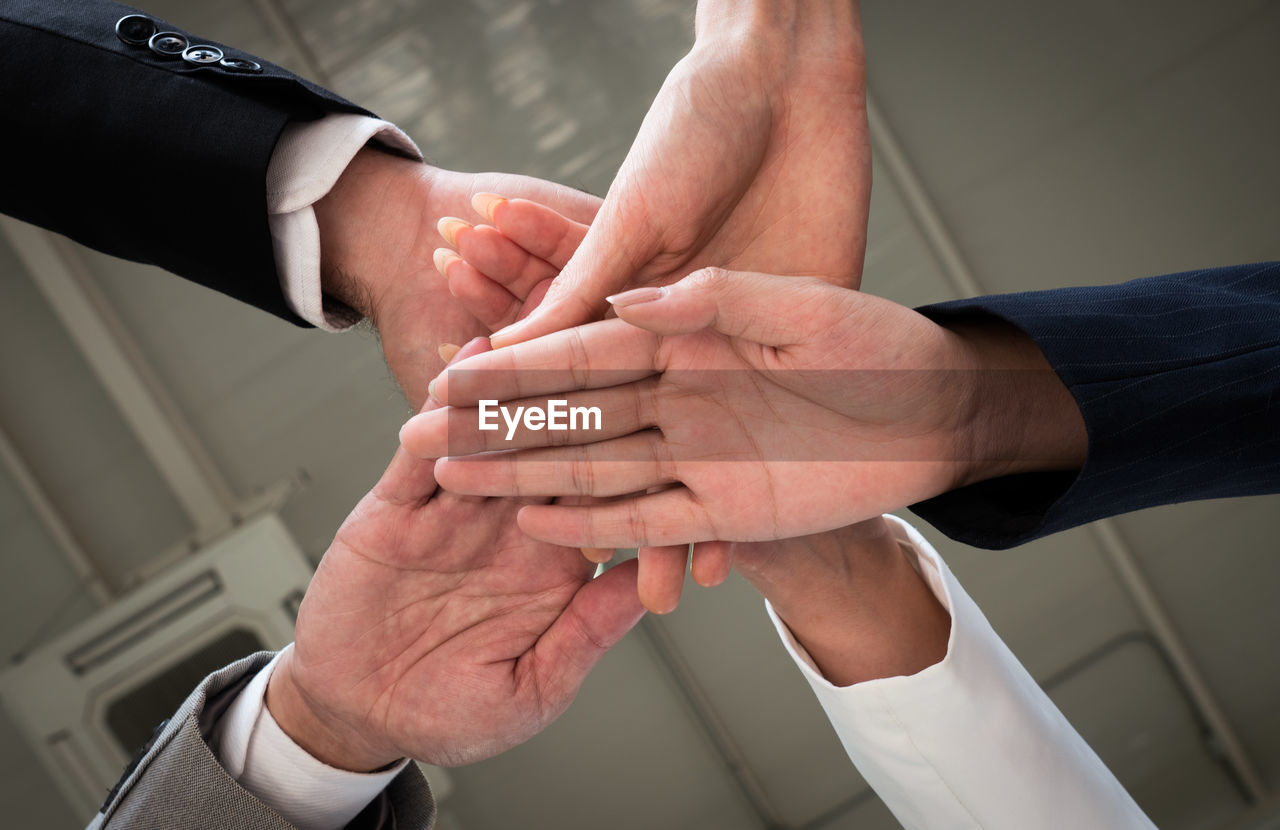 High angle view of man holding hands