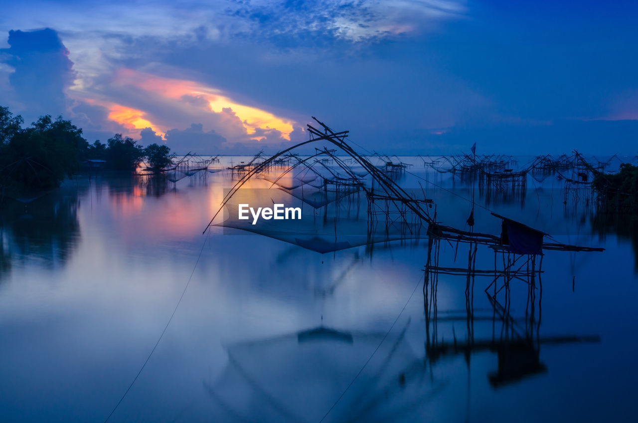 SCENIC VIEW OF LAKE AT SUNSET