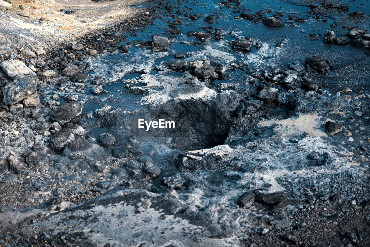 High angle view of rocks in geyser