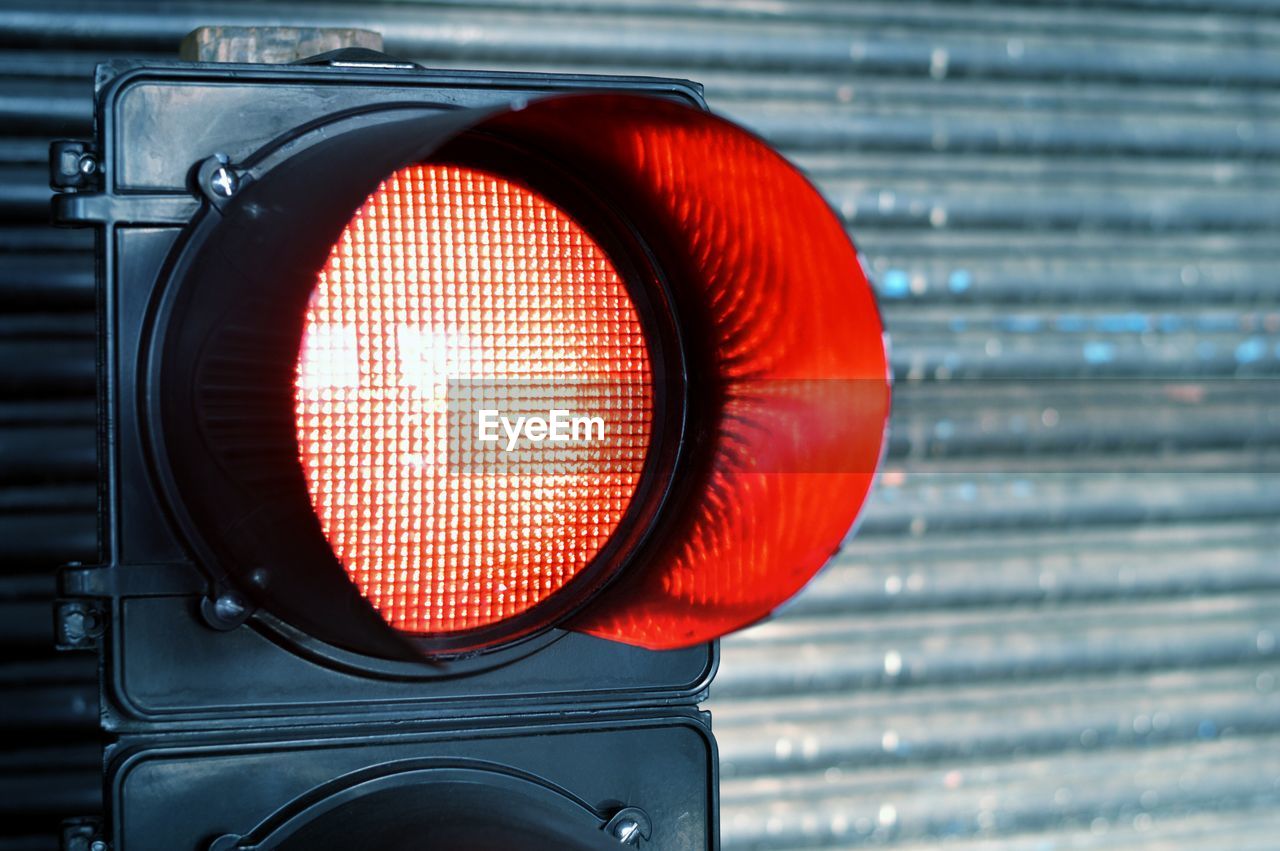 Close-up of red signal light