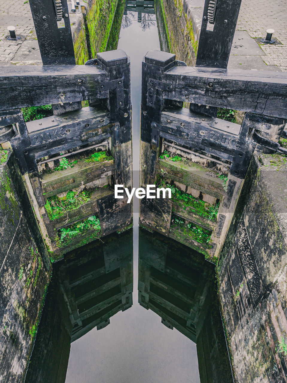 HIGH ANGLE VIEW OF OLD ABANDONED BUILDING AMIDST PLANTS