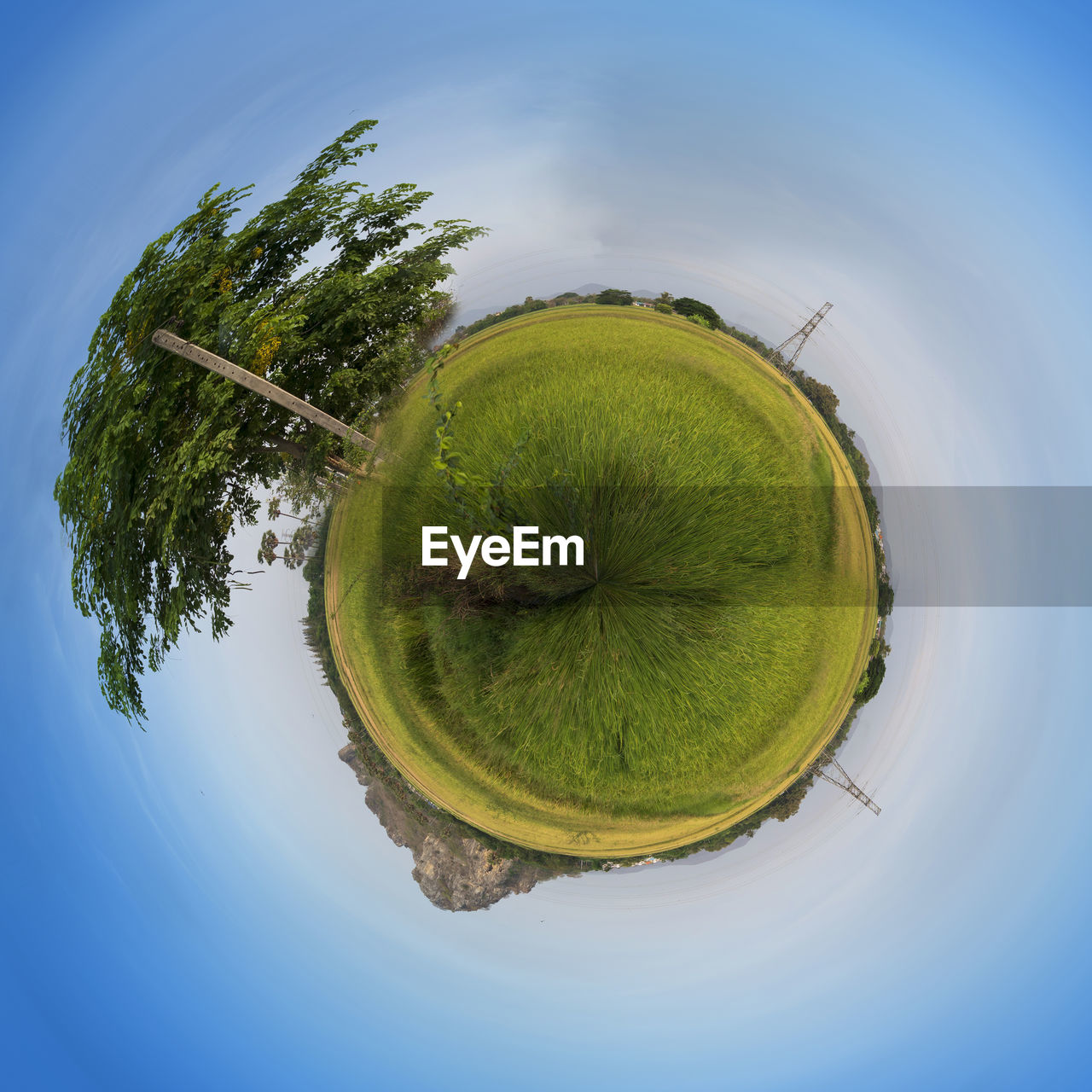 Digital composite image of trees against blue sky