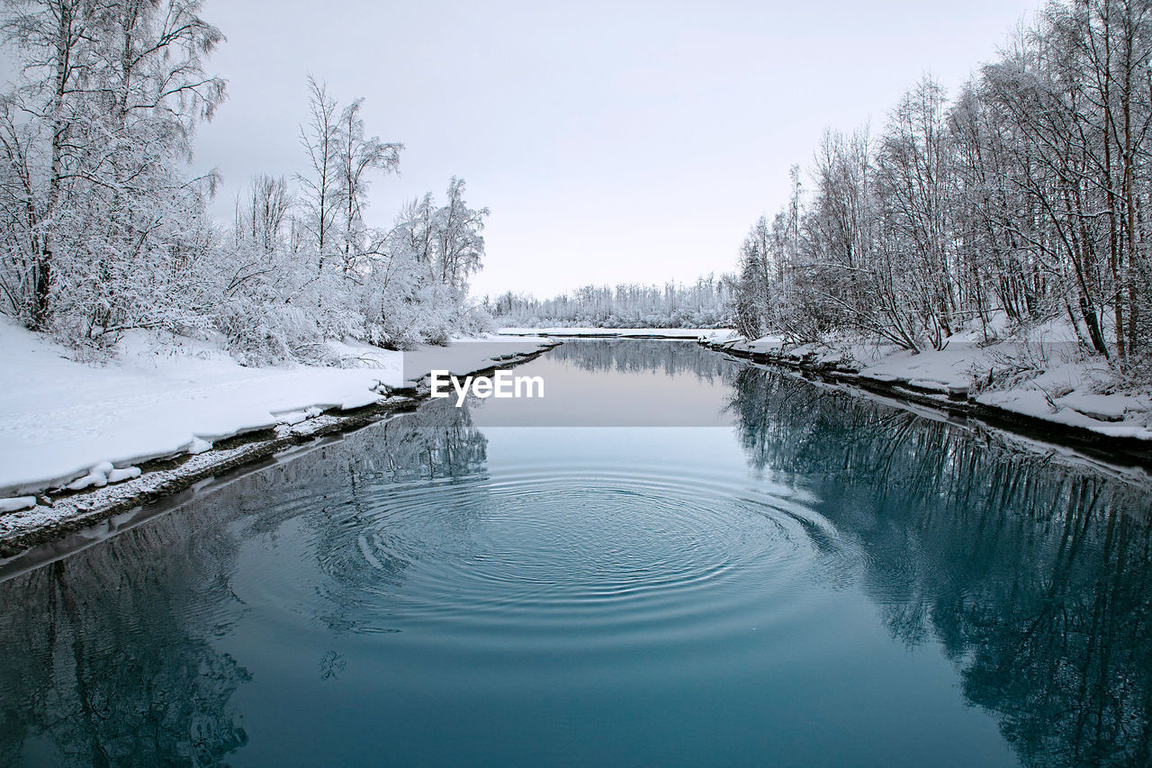 Still blue water with ripple in winter 