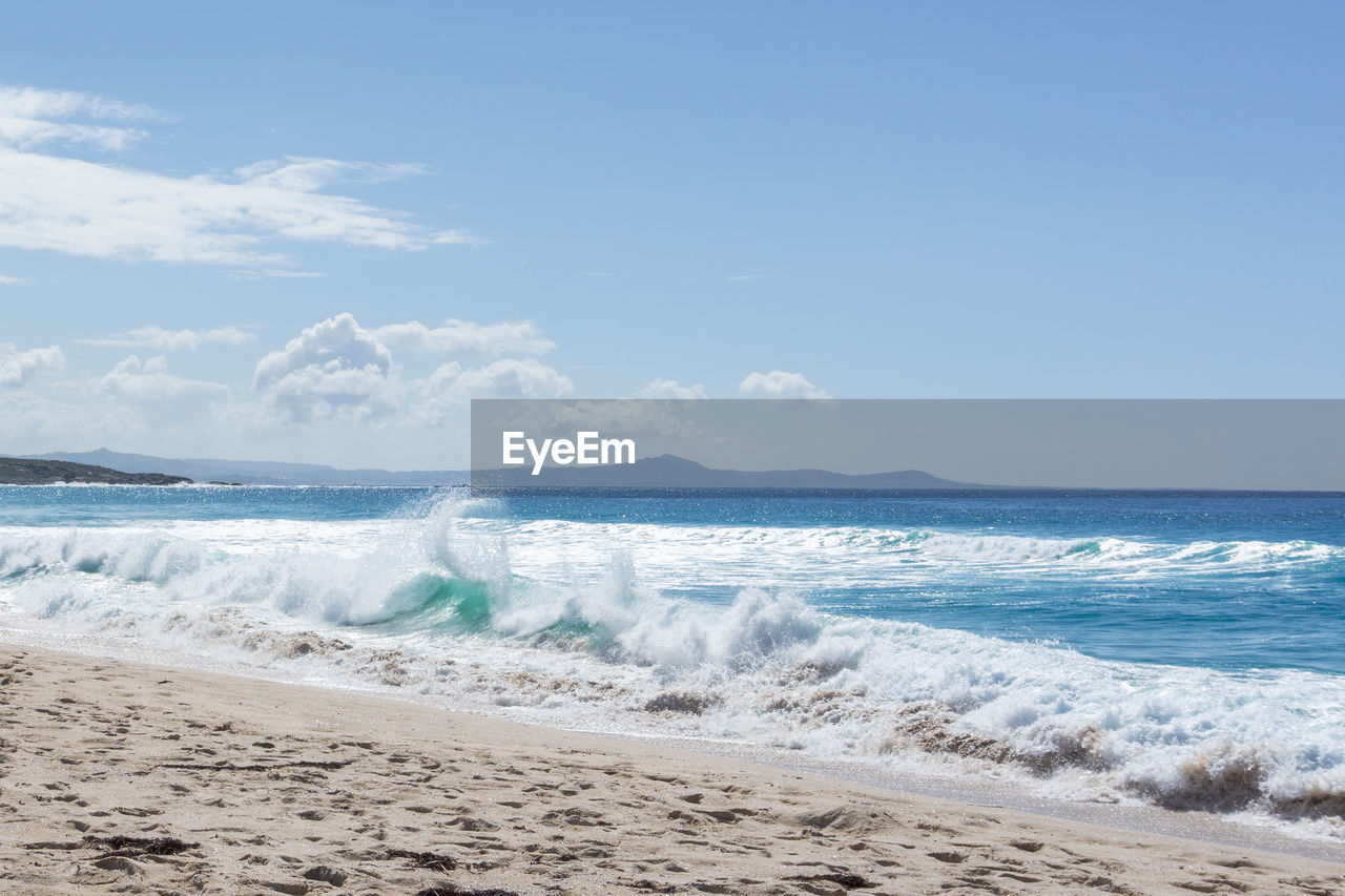 Scenic view of sea against sky in area maior beach in louro, a coruña, galicia, spain