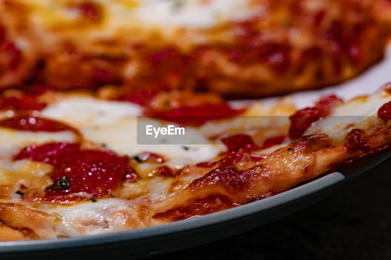 CLOSE-UP OF PIZZA WITH ICE CREAM IN PLATE