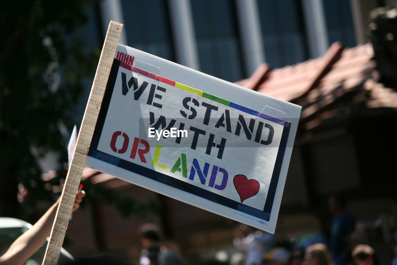 Banner with message during gay pride parade