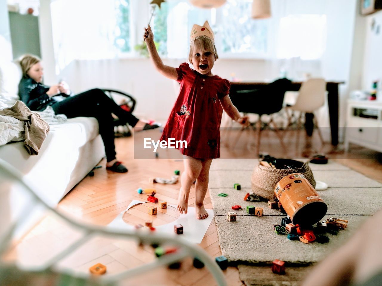 Portrait of girl dancing at home