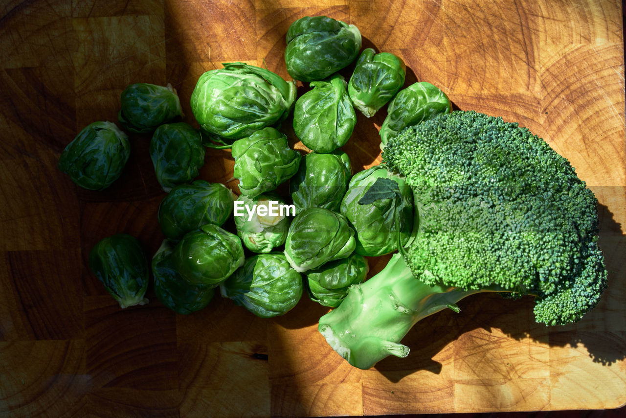 High angle view of brussels sprouts on floor