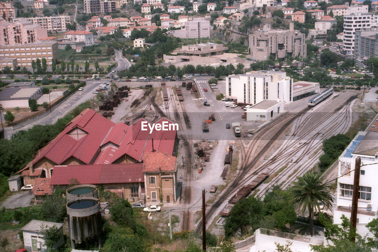 Aerial view at bastia station at corse island in 1993.