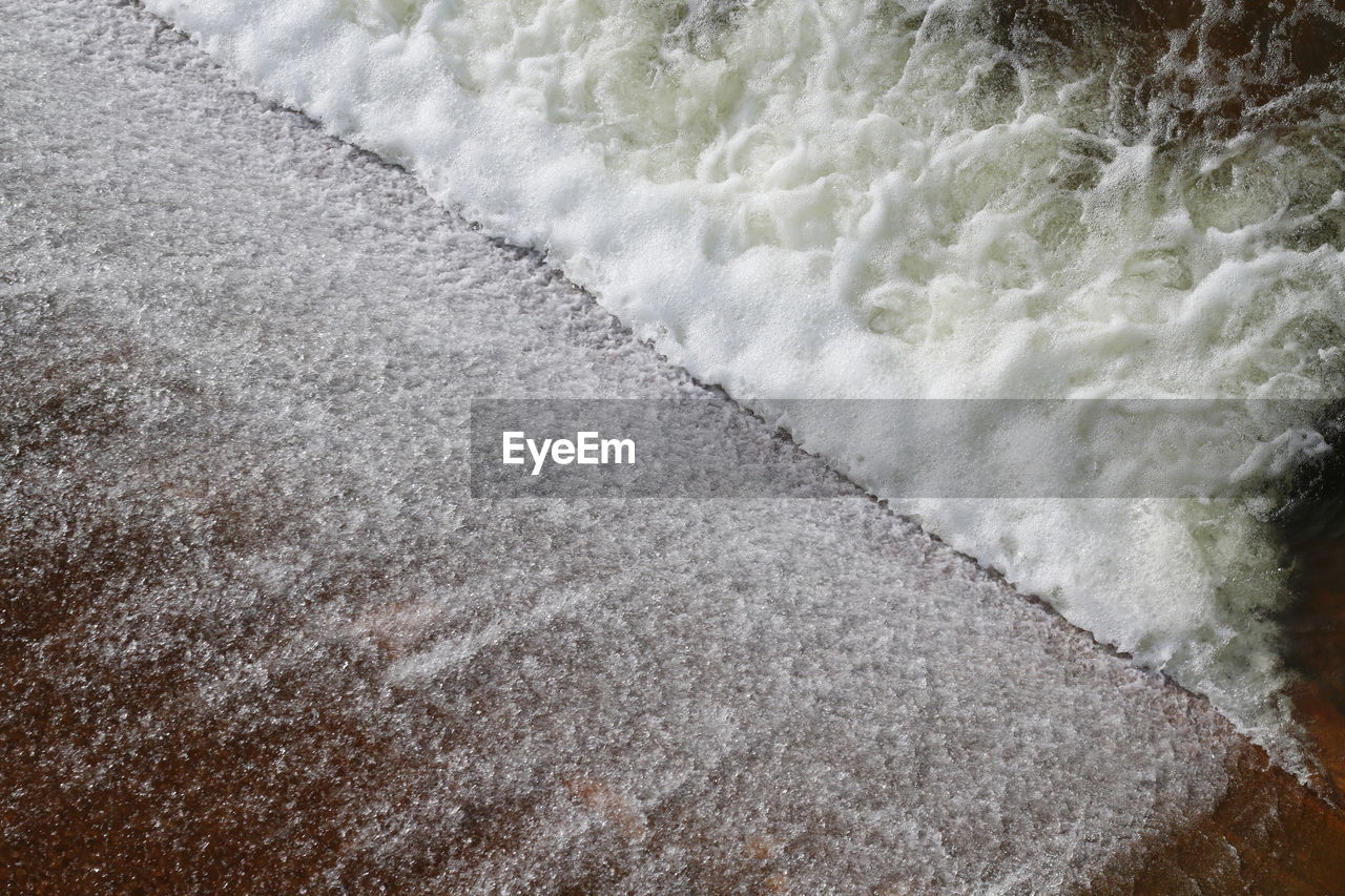 HIGH ANGLE VIEW OF WATER FLOWING ON LAND