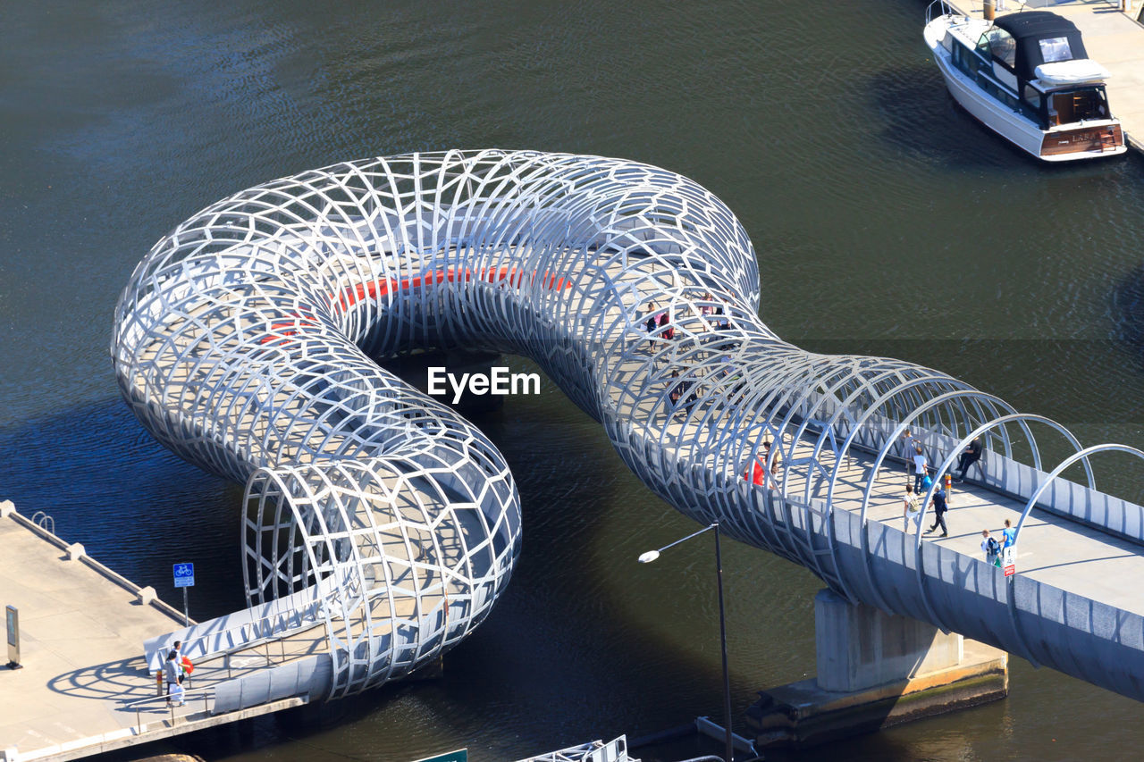 High angle view of the webb bridge and boats in river