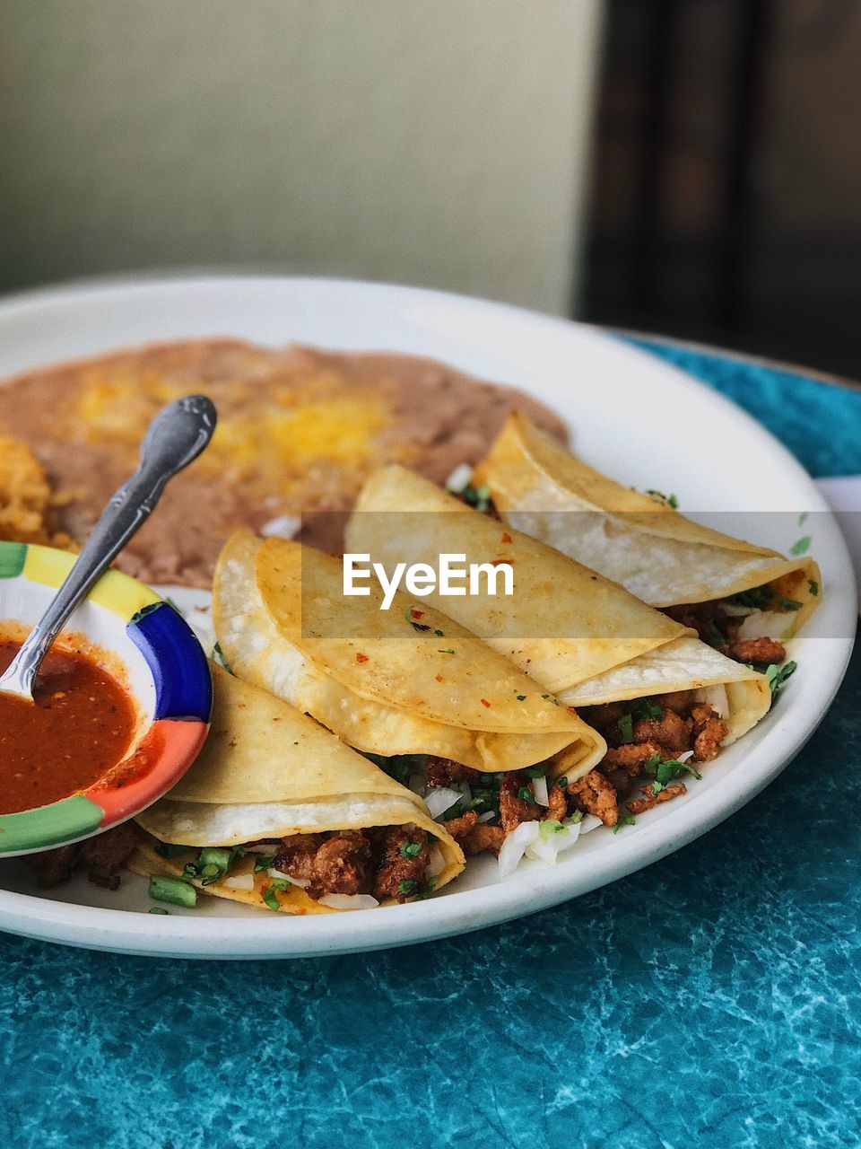 Close-up of lunch served in plate on table