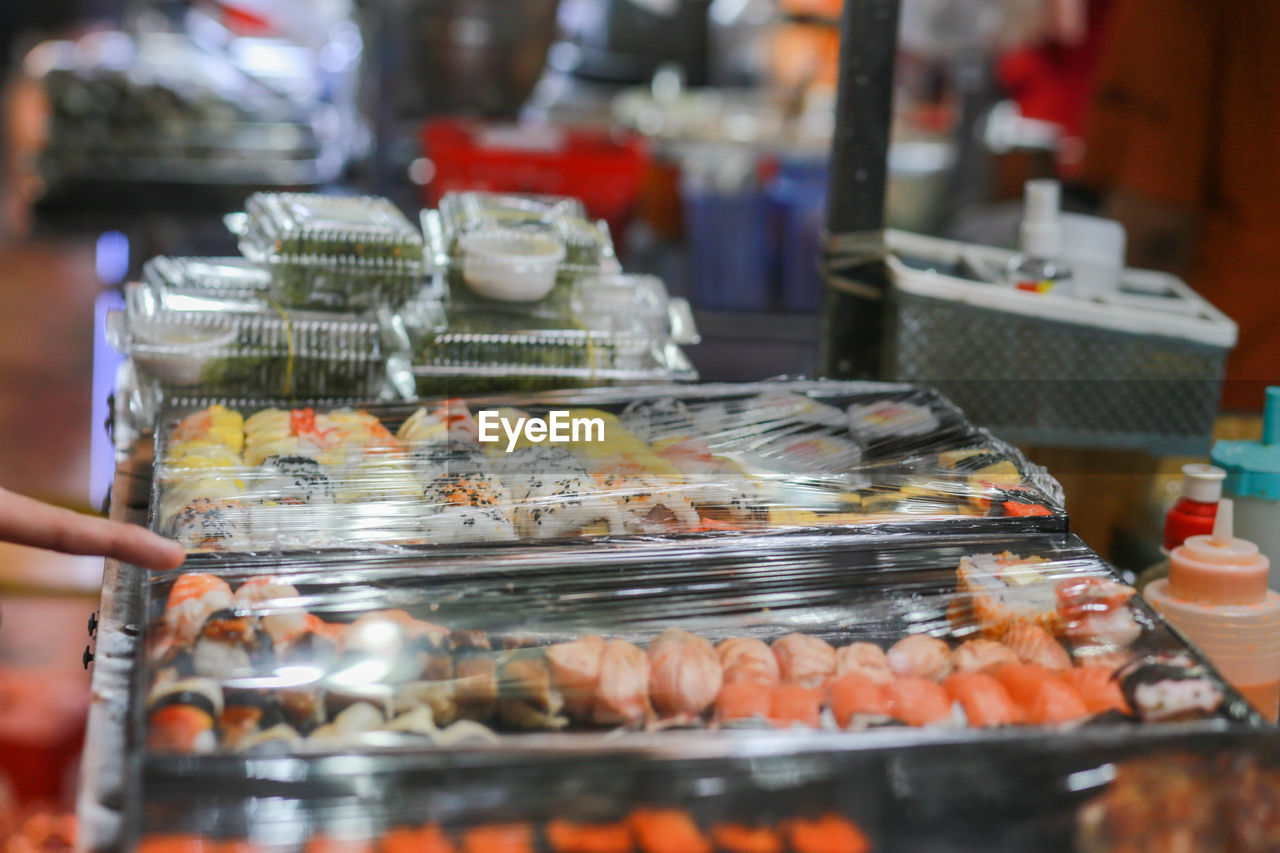 Sushi display in ho thi ky street food, ho chi minh city, vietnam
