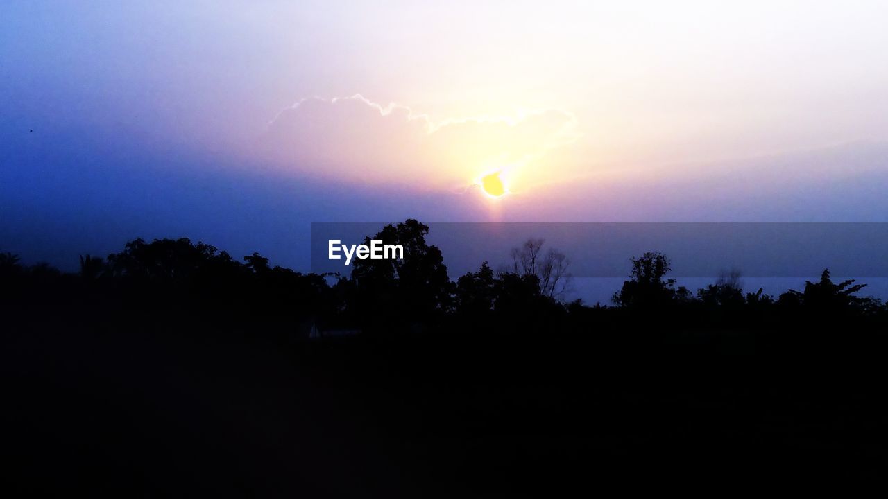 SCENIC VIEW OF SILHOUETTE TREES AGAINST SKY DURING SUNSET