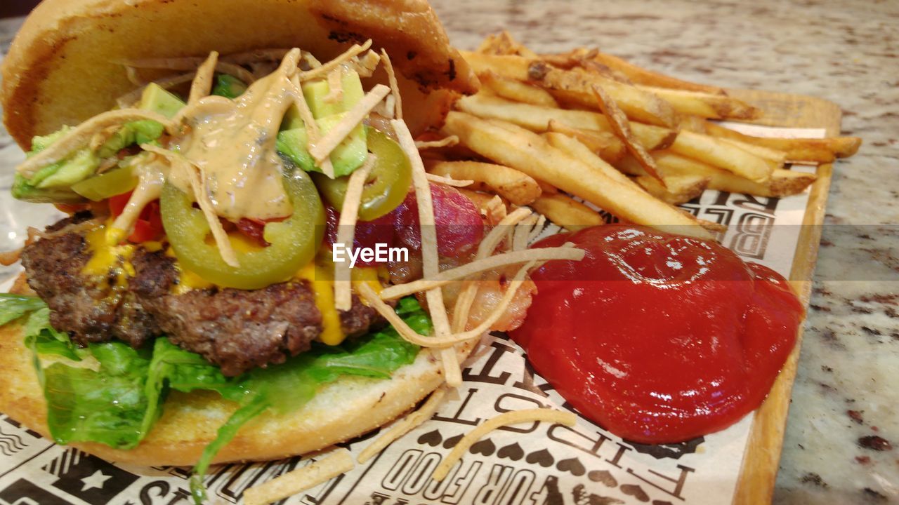 CLOSE-UP OF SERVED FOOD