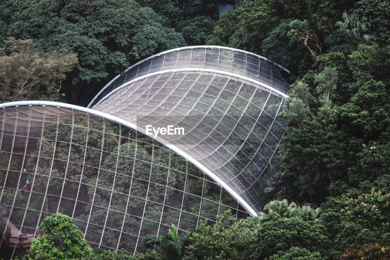 High angle view of greenhouse in rainforest