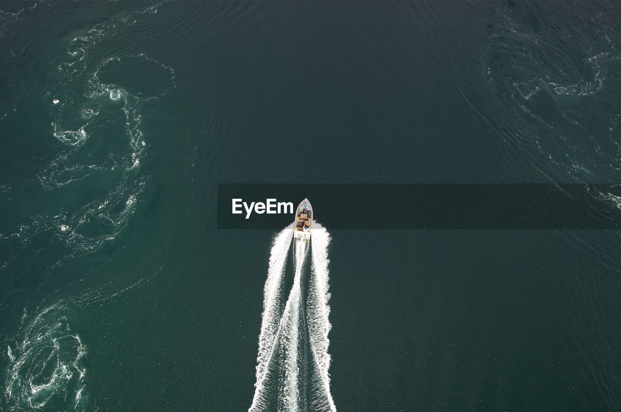 High angle view of boat on saltstraumen